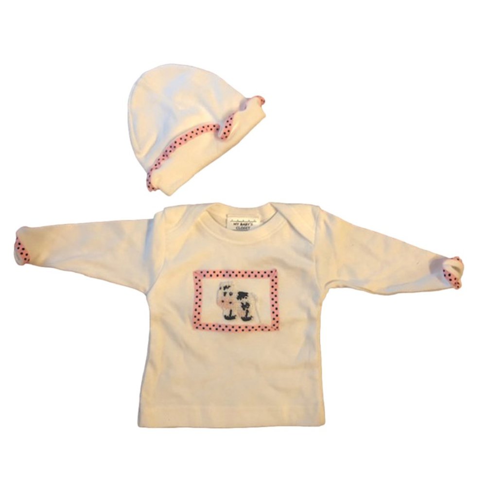 Pink and Black Cow Tee Shirt with Matching Cap (New)